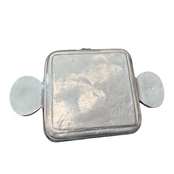 Vintage Heavy Aluminum Silver Serving Tray Ceramic Blue Handle Detail 8"x8" - Picture 2 of 6